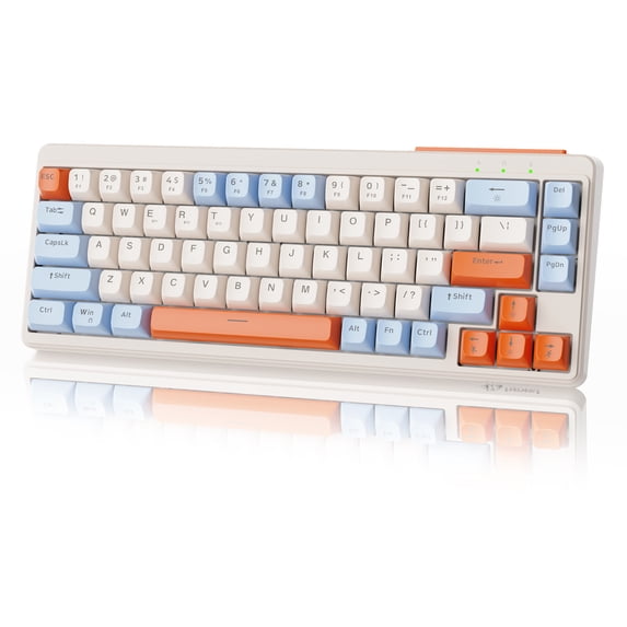 ZIYOULANG M68 65% Wireless Gaming Keyboard, QWERTY Layout, BT/2.4G/Wired Silent Membrane Keyboard, Rainbow Backlit 67 Keys PBT Keycaps, 2000mAh Portable for Gamer/Office-Blue