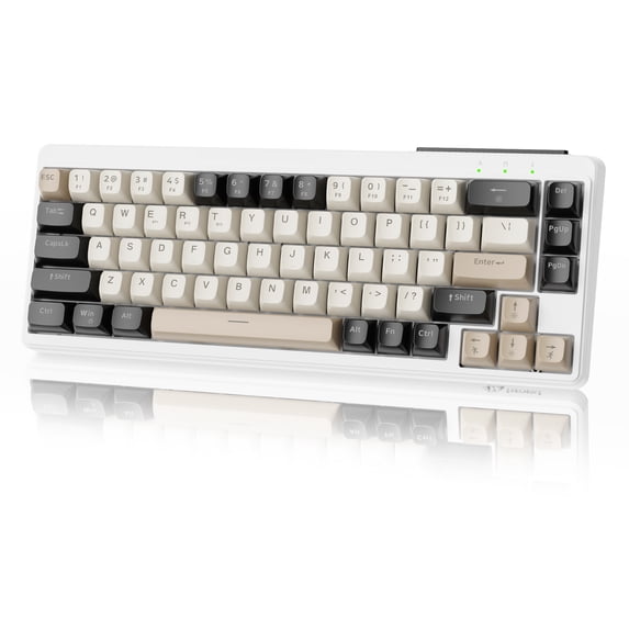 ZIYOULANG M68 65% Wireless Gaming Keyboard, QWERTY Layout, BT/2.4G/Wired Silent Membrane Keyboard, Rainbow Backlit 67 Keys PBT Keycaps, 2000mAh Portable for Gamer/Office-Creamy