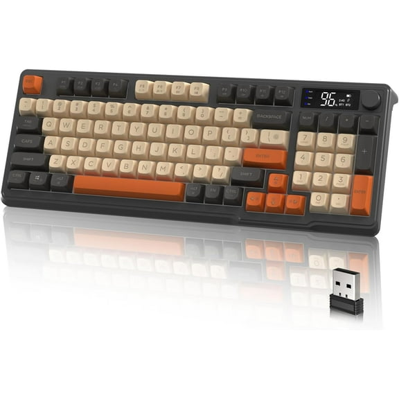 ZIYOULANG M96 Dual Mode Wireless Gaming Keyboard with 2.4G & BT5.0, 90% Membrane Semi-mechanical Keyboard with Smart Display & Knob