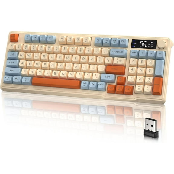 ZIYOULANG M96 Dual Mode Wireless Gaming Keyboard with 2.4G & BT5.0, 90% Membrane Semi-mechanical Keyboard with Smart Display & Knob