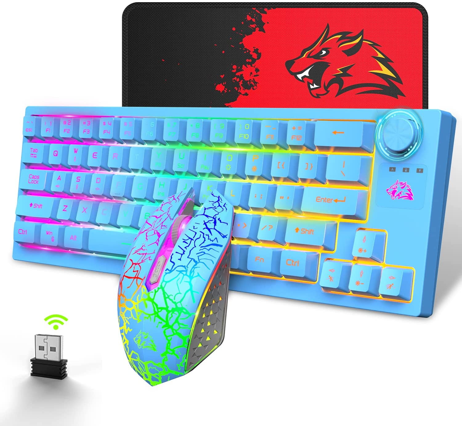 ZIYOULANG T50 Wireless RGB Gaming Keyboard & Mouse, 64 Keys