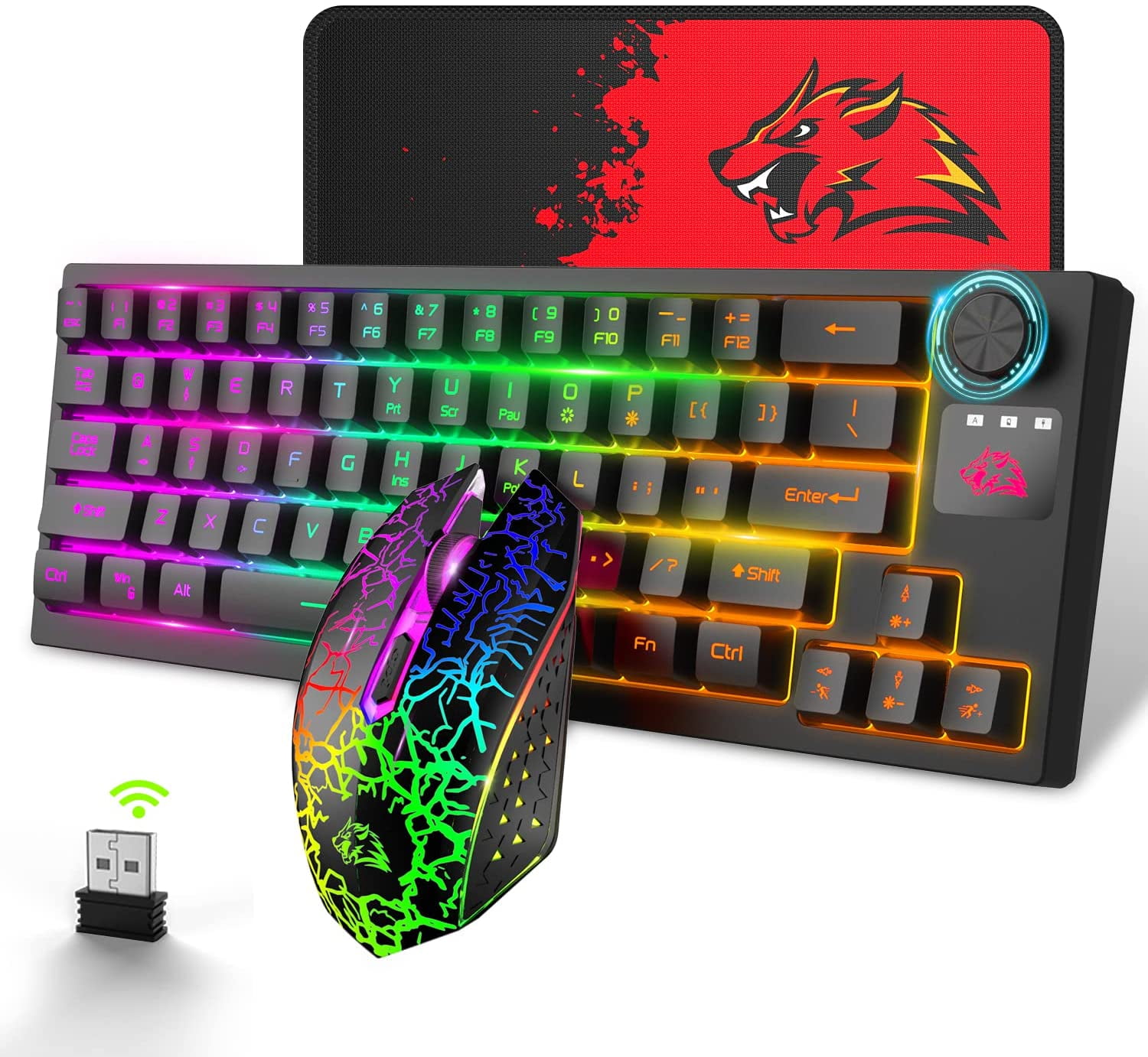 ZIYOULANG T50 60% Wireless RGB Gaming Keyboard and Mouse 4000mAh  Rechargeable, 64 Keys TKL Ultra Compact Design, Lightweight Gaming Mouse  for PC MAC 