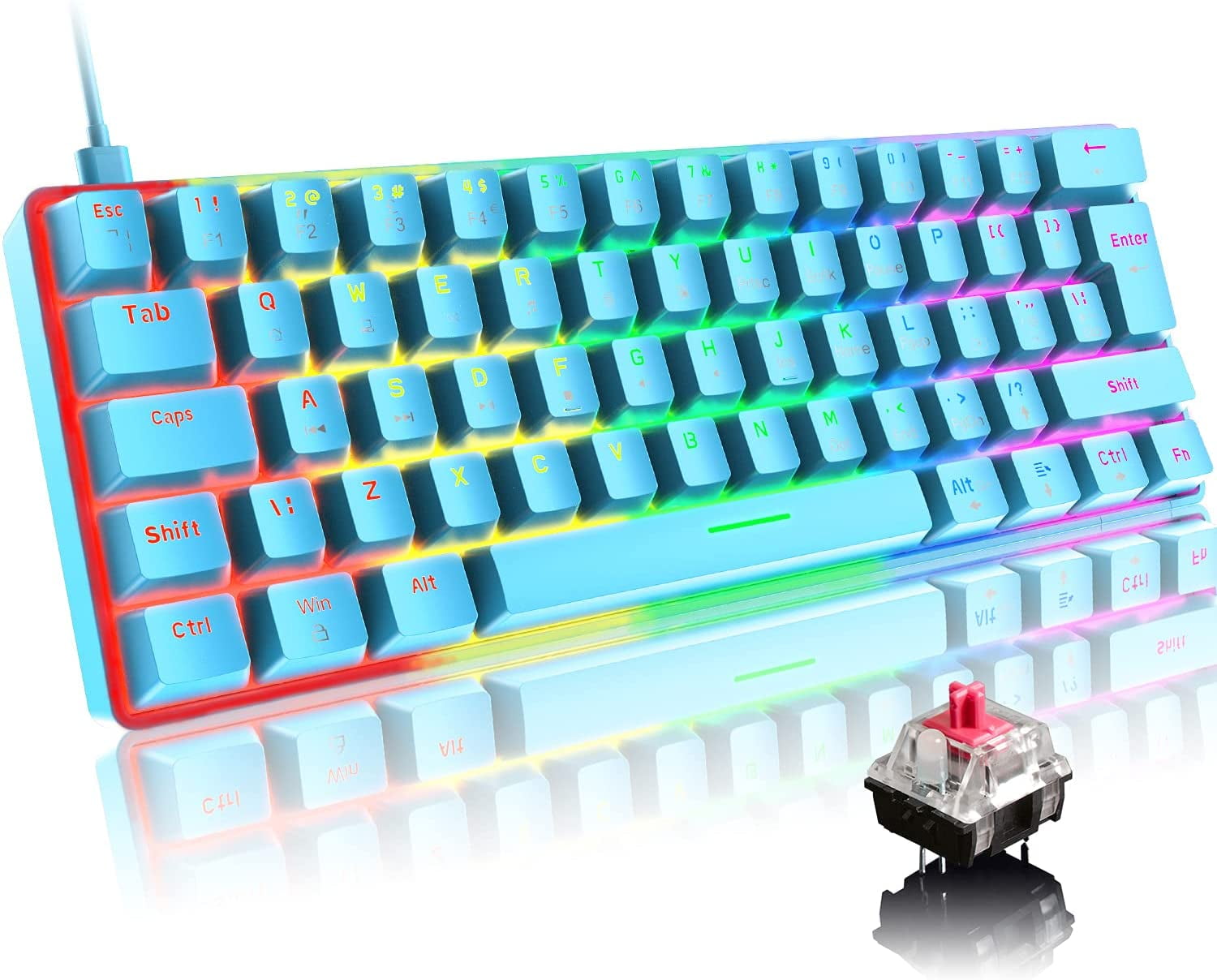 ZIYOULANG T60 Mini Wired Gaming Keyboard, 60% Mechanical, RGB