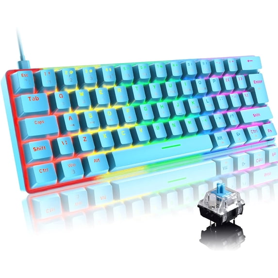 ZIYOULANG T60 Wired Gaming Keyboard 60% Mechanical Keyboard Mini Portable 61 Keys Multi Color RGB Illuminated LED Backlit Waterproof for PC/Mac PS4 Xbox Gamer, Typist, Travel- Blue/Blue Switch