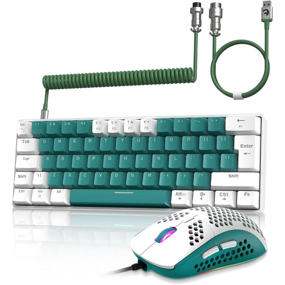 ZIYOULANG T60 Backlit Mini Wired Mechanical Gaming Keyboard & Mouse Combo, Green & Blue