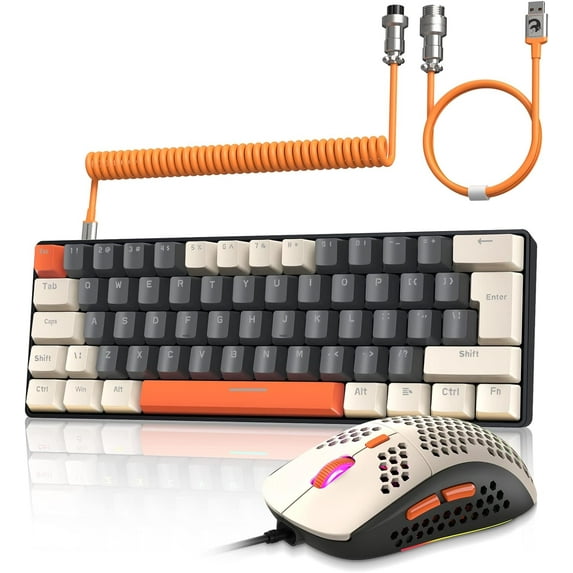 ZIYOULANG T60 Wired Mechanical Gaming USB A to USB C Computer Keyboard & Mouse Type, Light Yellow