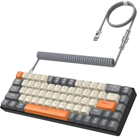 ZIYOULANG T8 Wired Mechanical Gaming Keyboard with Coiled USB-C Cable, 68 Keys, Light Yellow