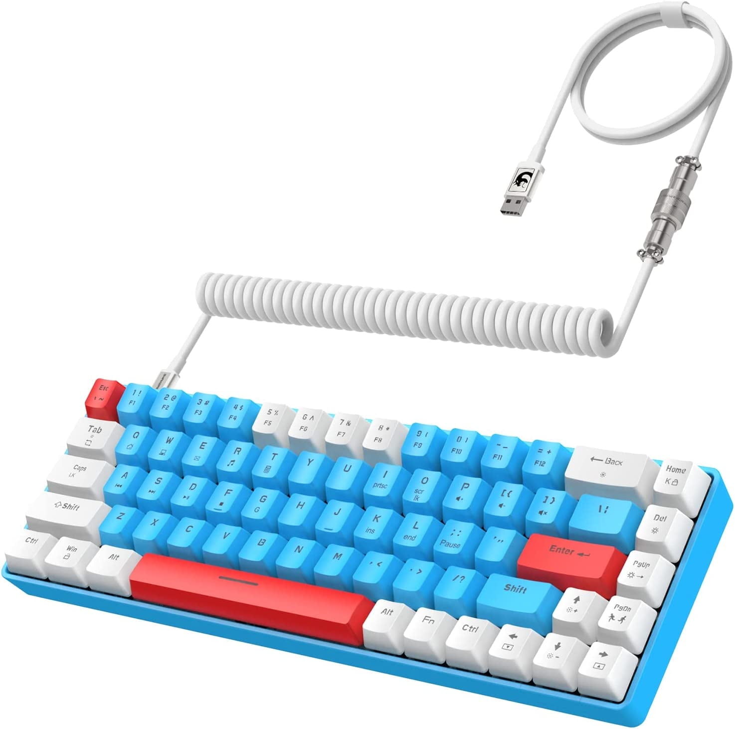 ZIYOULANG T8 60% Gaming Keyboard, 68 Keys Compact Mini Wired Mechanical  Keyboard with 18 Chroma RGB Backlit, Blue Switch, USB C Coiled Keyboard  Cable for PC Laptop Mac PS4 XBOX -Blue White 