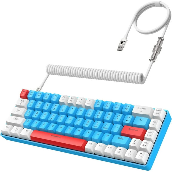 ZIYOULANG T8 60% Gaming Keyboard, 68 Keys Compact Mini Wired Mechanical Keyboard with 18 Chroma RGB Backlit, Blue Switch, USB C Coiled Keyboard Cable for PC Laptop Mac PS4 XBOX -Blue White