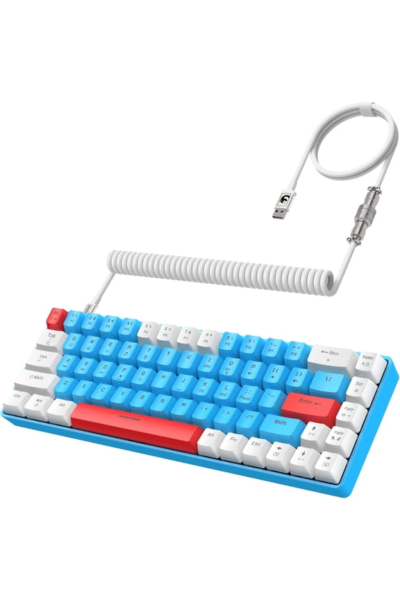 T8 60% Gaming Keyboard, 68 Keys Compact Mini Wired Mechanical Keyboard with 18 Chroma RGB Backlit, Blue Switch, USB C Coiled Keyboard Cable for PC Laptop Mac PS4 XBOX -Blue White