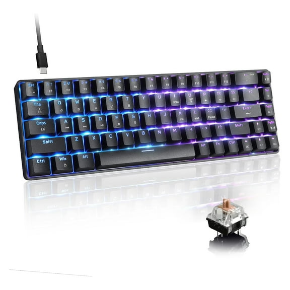 ZIYOULANG T8 60% Wired Mechanical Keyboard,Portable,RGB, For PC,Brown Switch(Black)