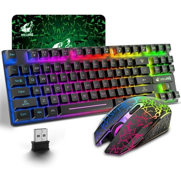 ZIYOULANG Wireless Gaming Keyboard and Mouse Combo with 87 Key Rainbow LED Backlight Rechargeable 3800mAh Battery Mechanical Feel Ergonomic Waterproof RGB Mute Mice for Computer PC Mac PS4 Gamer-Black