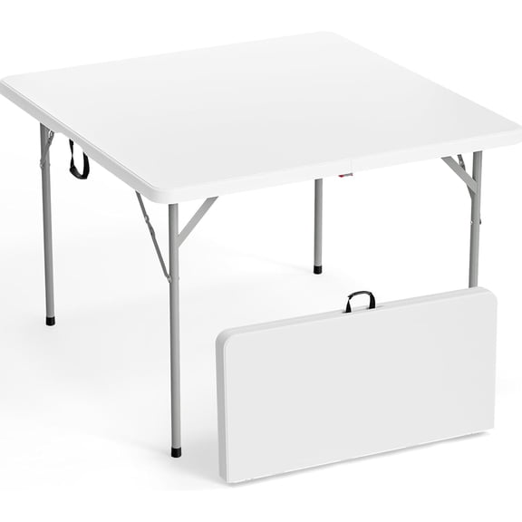 ZIYUN 42" Fold in Half Square Table, White Bi-Folding Commercial Portable Plastic Dining Table for Kitchen, Outdoor Party, Wedding & Events