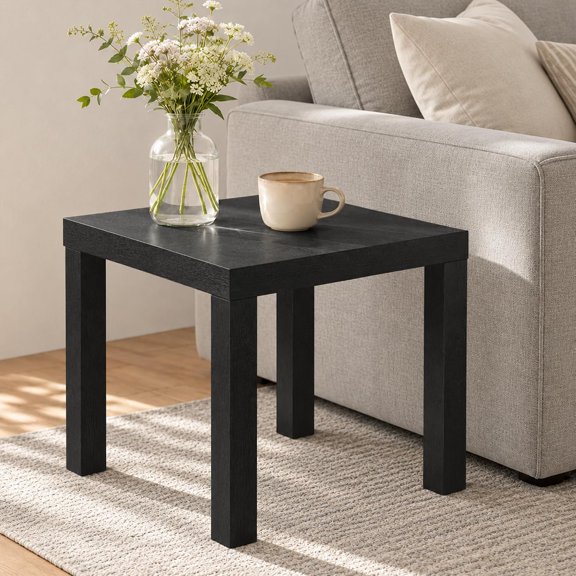 ZIYUN Black Square Modern End Table, 1.8" Thick Tabletop, Toolless Assembly Side Table