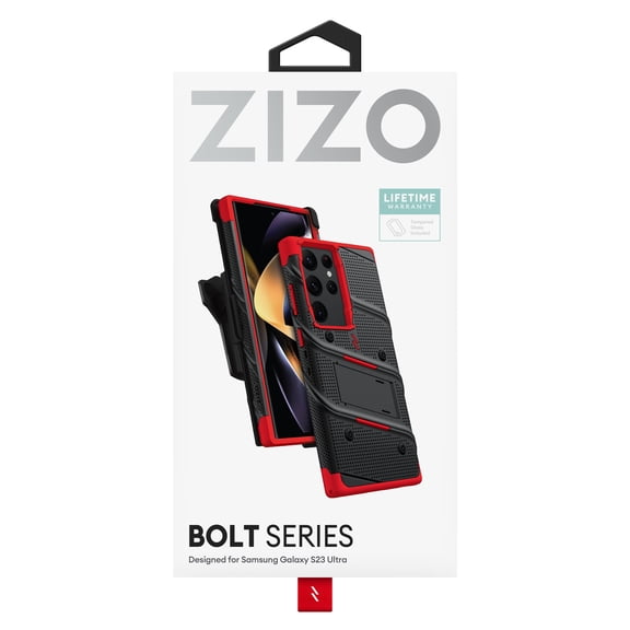 ZIZO BOLT BUNDLE GALAXY S23 ULTRA CASE WITH TEMPERED GLASS BLACK & RED