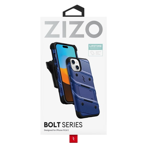 ZIZO BOLT BUNDLE IPHONE 15 CASE WITH TEMPERED GLASS - BLUE