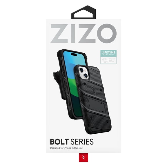 ZIZO BOLT BUNDLE IPHONE 15 PLUS CASE WITH TEMPERED GLASS - BLACK