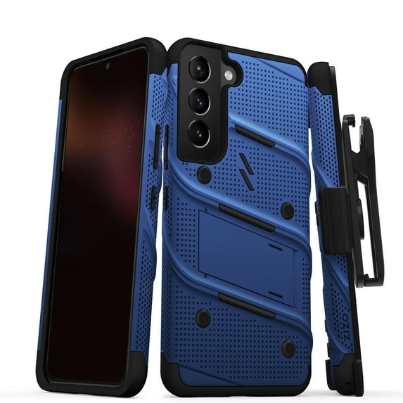 ZIZO BOLT Bundle for Galaxy S22 Case with Screen Protector Kickstand Holster Lanyard - Blue