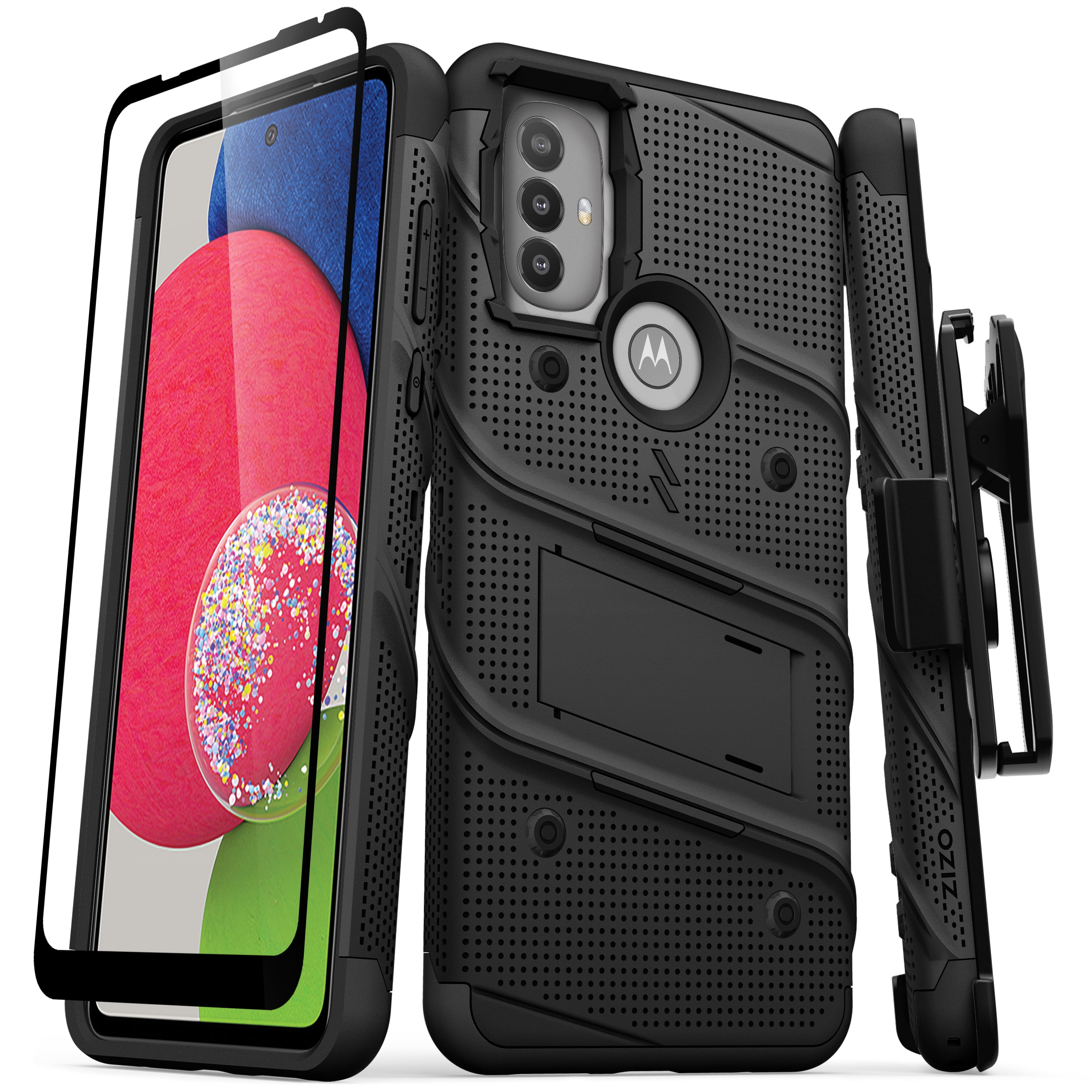 ZIZO BOLT Bundle for Moto G Power 2022 Case with Screen Protector Kickstand Holster Lanyard - Black