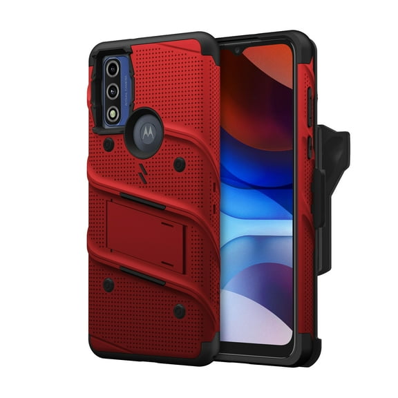 ZIZO BOLT Bundle for Moto G Pure Case with Screen Protector Kickstand Holster Lanyard - Red & Black