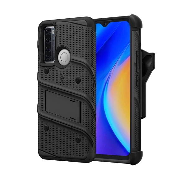 ZIZO BOLT Bundle for TCL 20 XE Case with Screen Protector Kickstand Holster Lanyard - Black