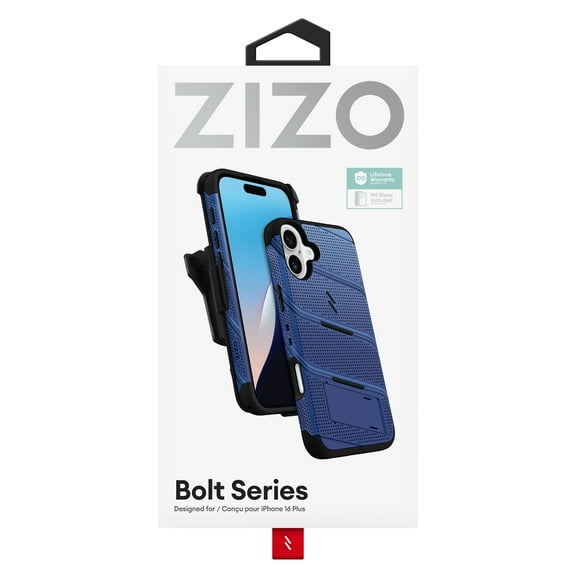 ZIZO BOLT Bundle iPhone 16 Plus Case with Tempered Glass - Blue