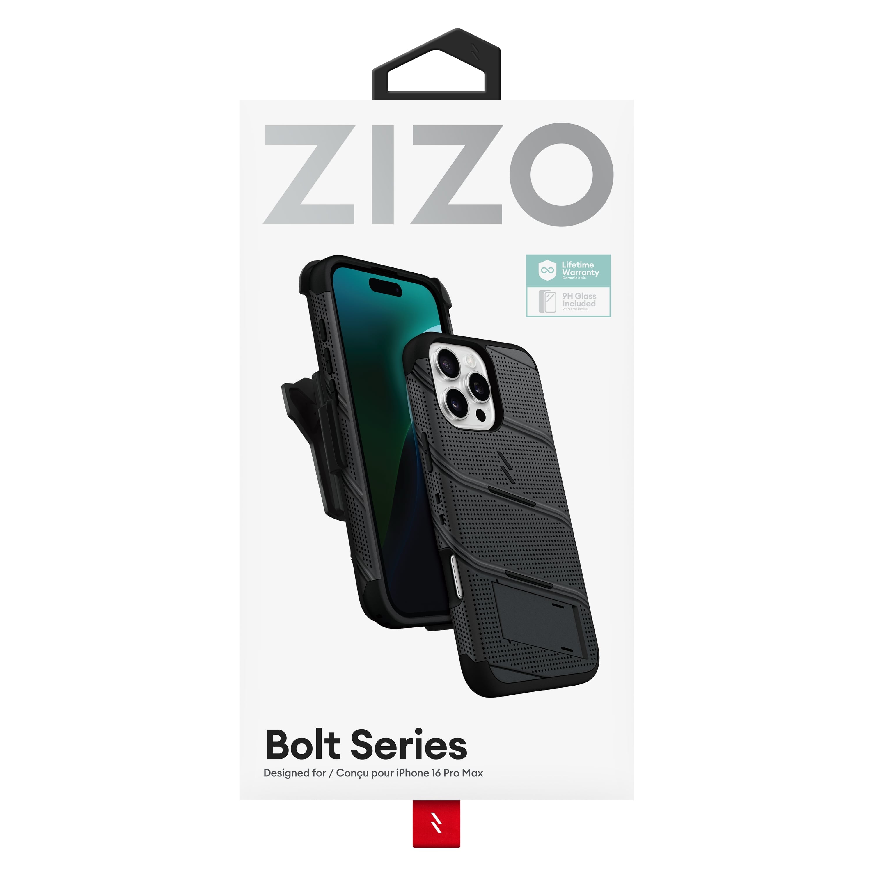 ZIZO BOLT Bundle iPhone 16 Pro Max Case with Tempered Glass, Black