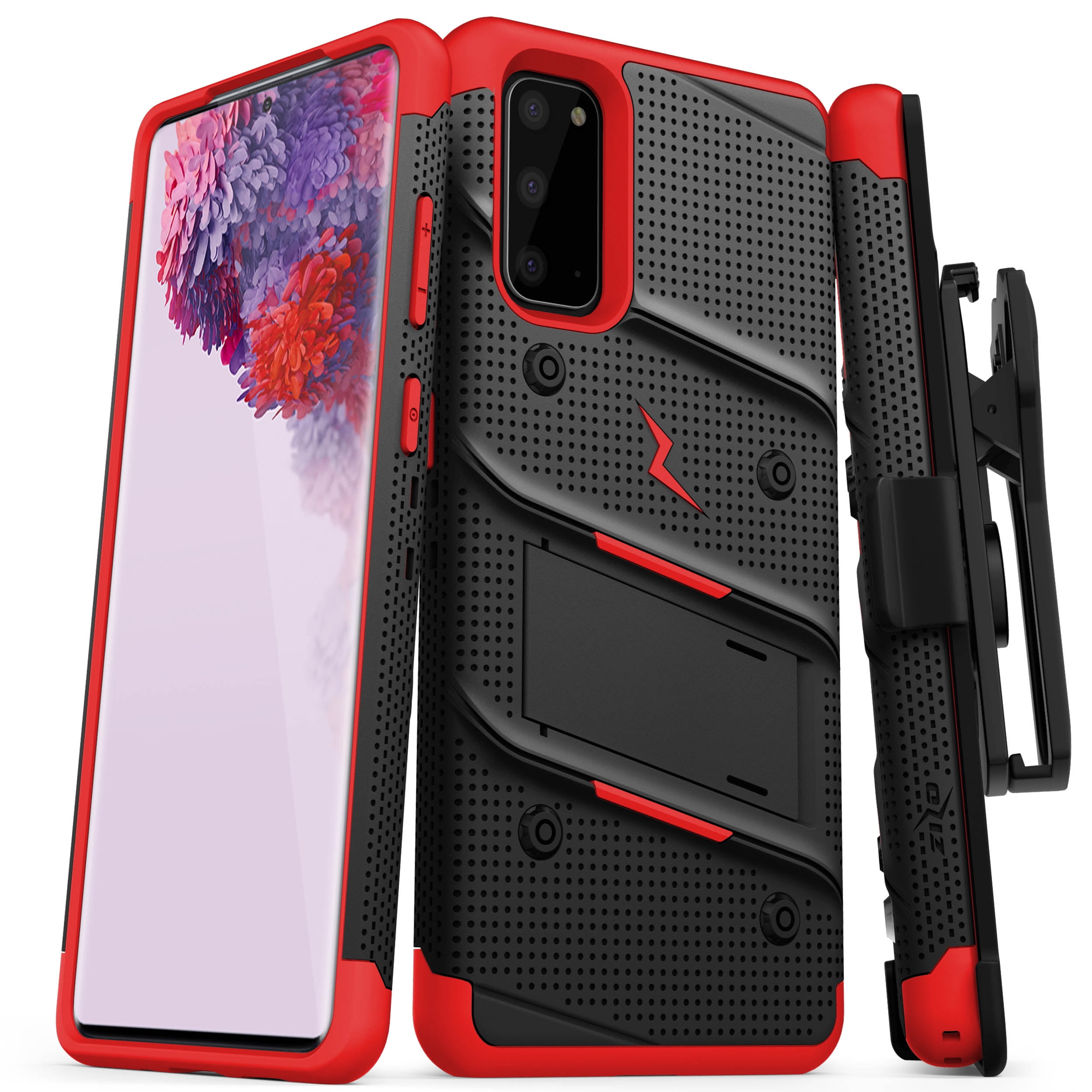 ZIZO BOLT Series Case with Kickstand Holster Phone Case Black & Red Galaxy S20