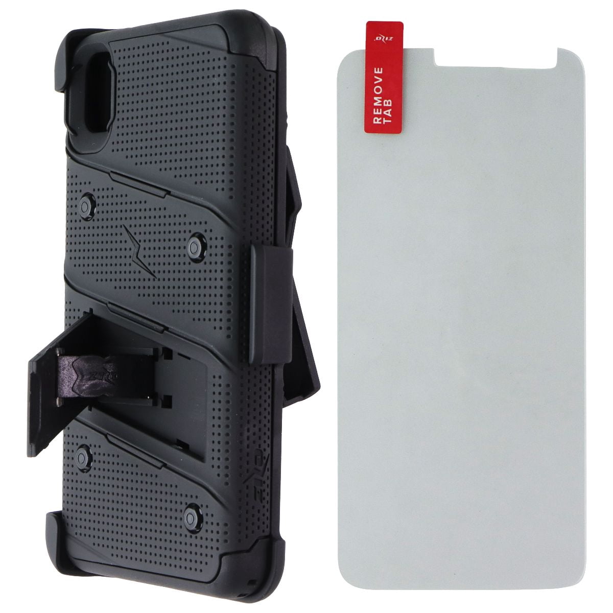 ZIZO BOLT Series Motorola Moto E6 Case | Heavy-duty Military-grade Drop Protection w/ Kickstand Included Belt Clip Holster Tempered Glass Lanyard (Black/Black)
