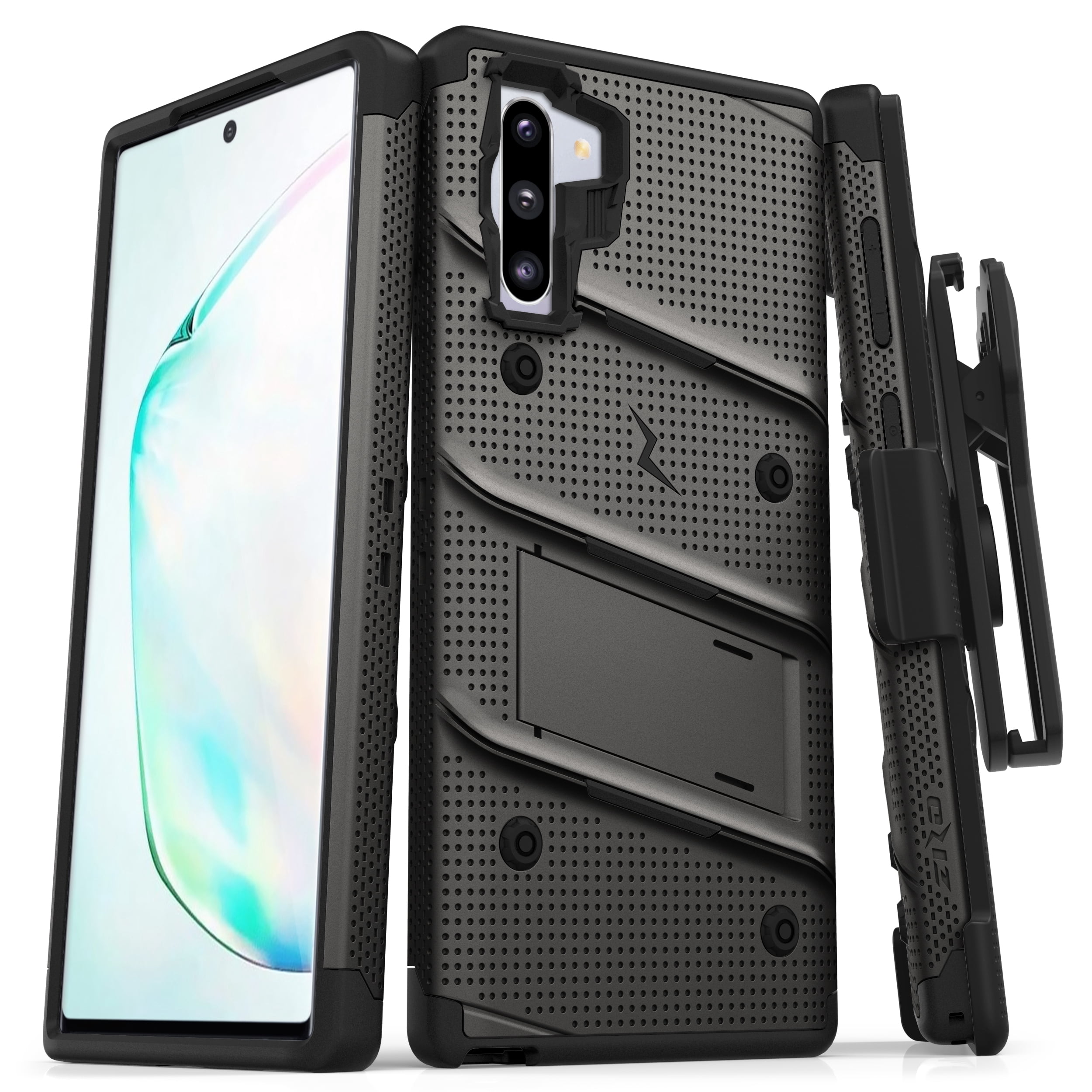 ZIZO BOLT Series for Samsung Galaxy Note 10 Case | Heavy-duty Military-grade Drop Protection w/ Kickstand Included Belt Clip Holster Lanyard (Metal Gray/Black)