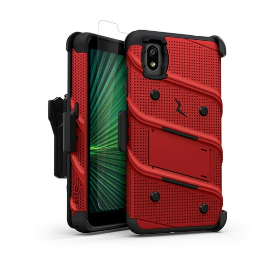 ZIZO BOLT Series for Alcatel Apprise Case with Screen Protector Kickstand Holster Lanyard - Red & Black