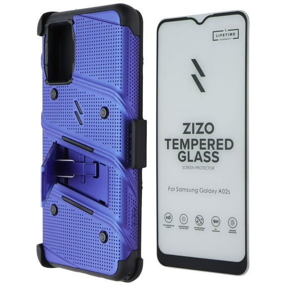 ZIZO BOLT Series for Galaxy A02s Case with Screen Protector Kickstand Holster Lanyard - Blue & Black