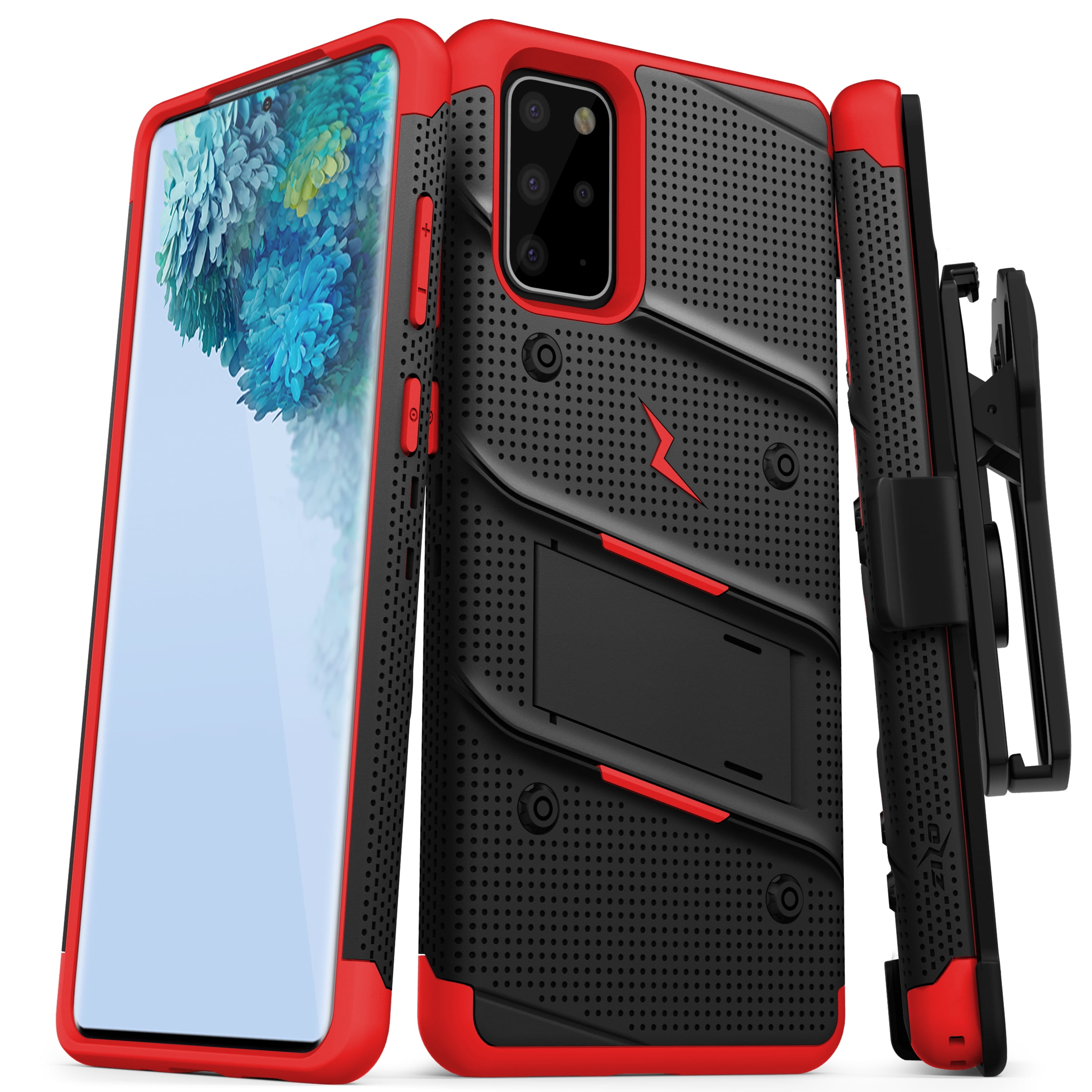 ZIZO BOLT Series for Galaxy S20 Plus Case with Kickstand Holster Lanyard - Black & Red