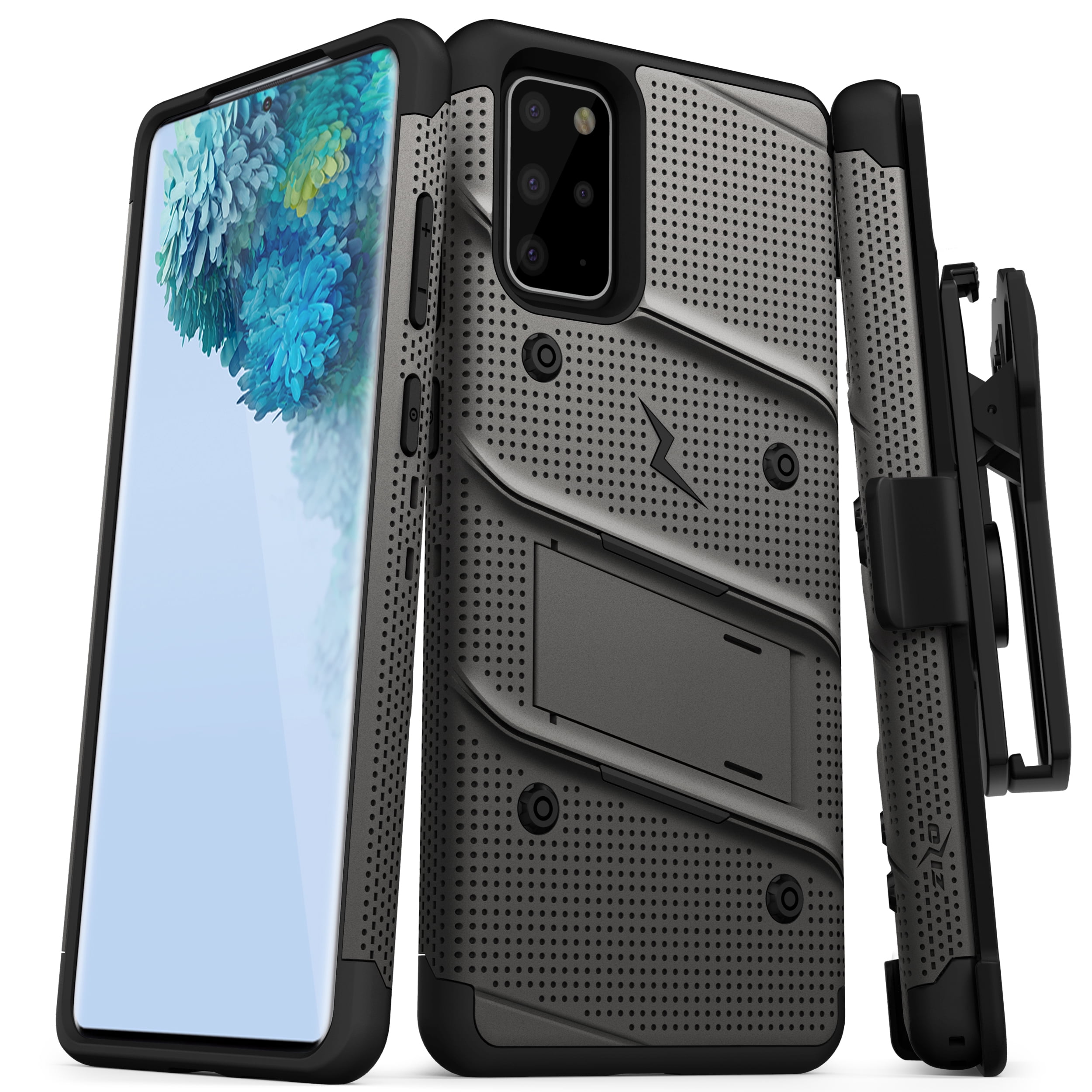 ZIZO BOLT Series for Galaxy S20 Plus Case with Kickstand Holster Lanyard - Metal Gun Gray