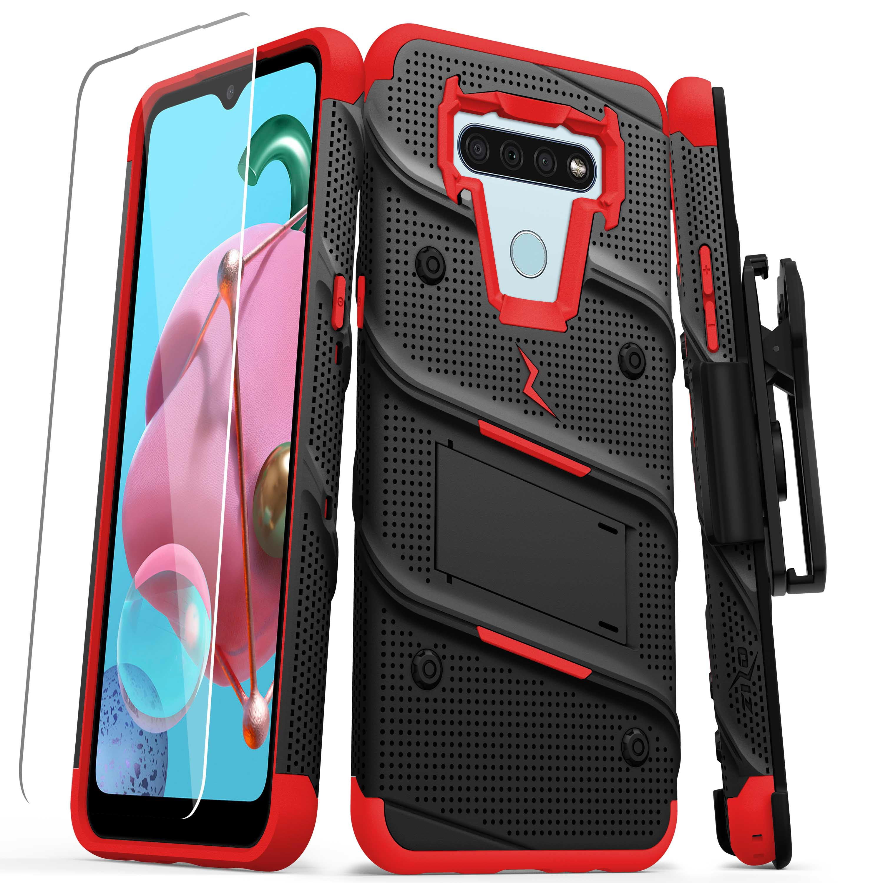 ZIZO BOLT Series for LG K51 / LG Reflect Case with Screen Protector Kickstand Holster Lanyard - Black & Red