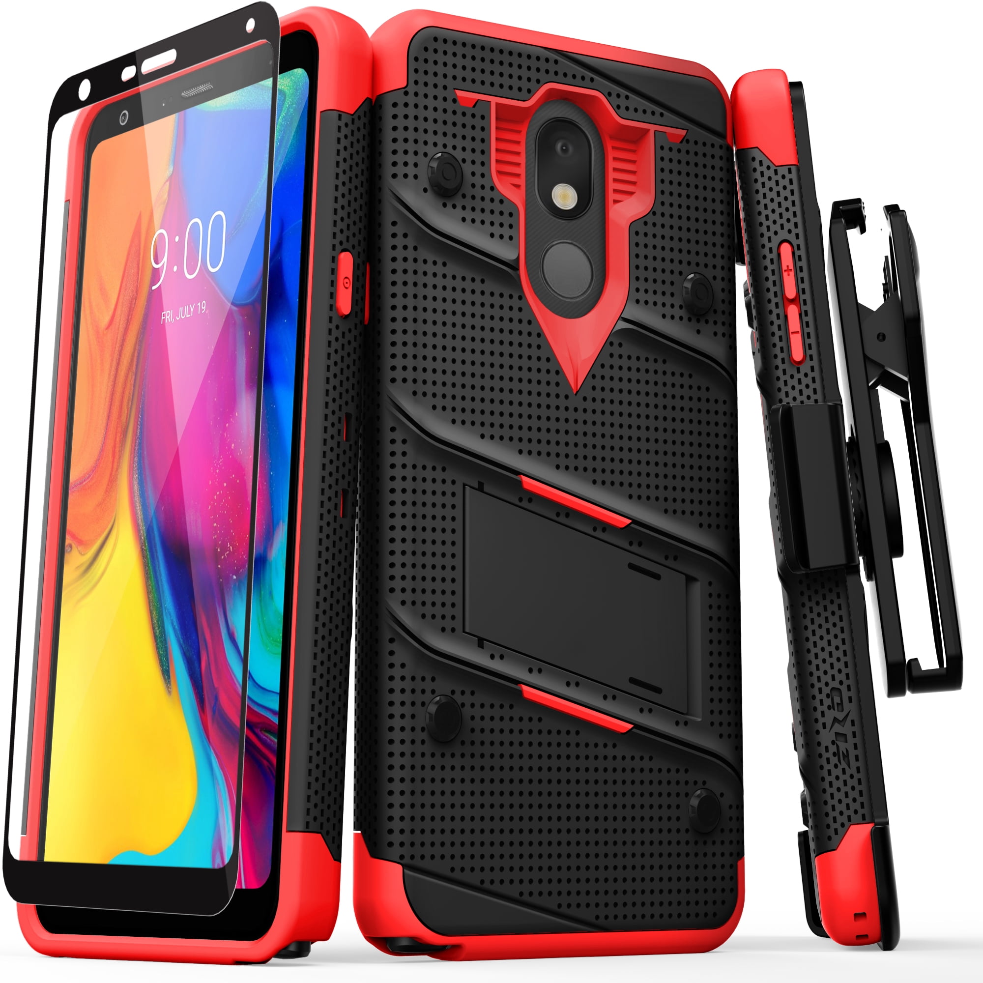 ZIZO BOLT Series for LG Stylo 5 Case Military Grade Drop Tested with Full Glass Screen Protector Holster and Kickstand Black Red