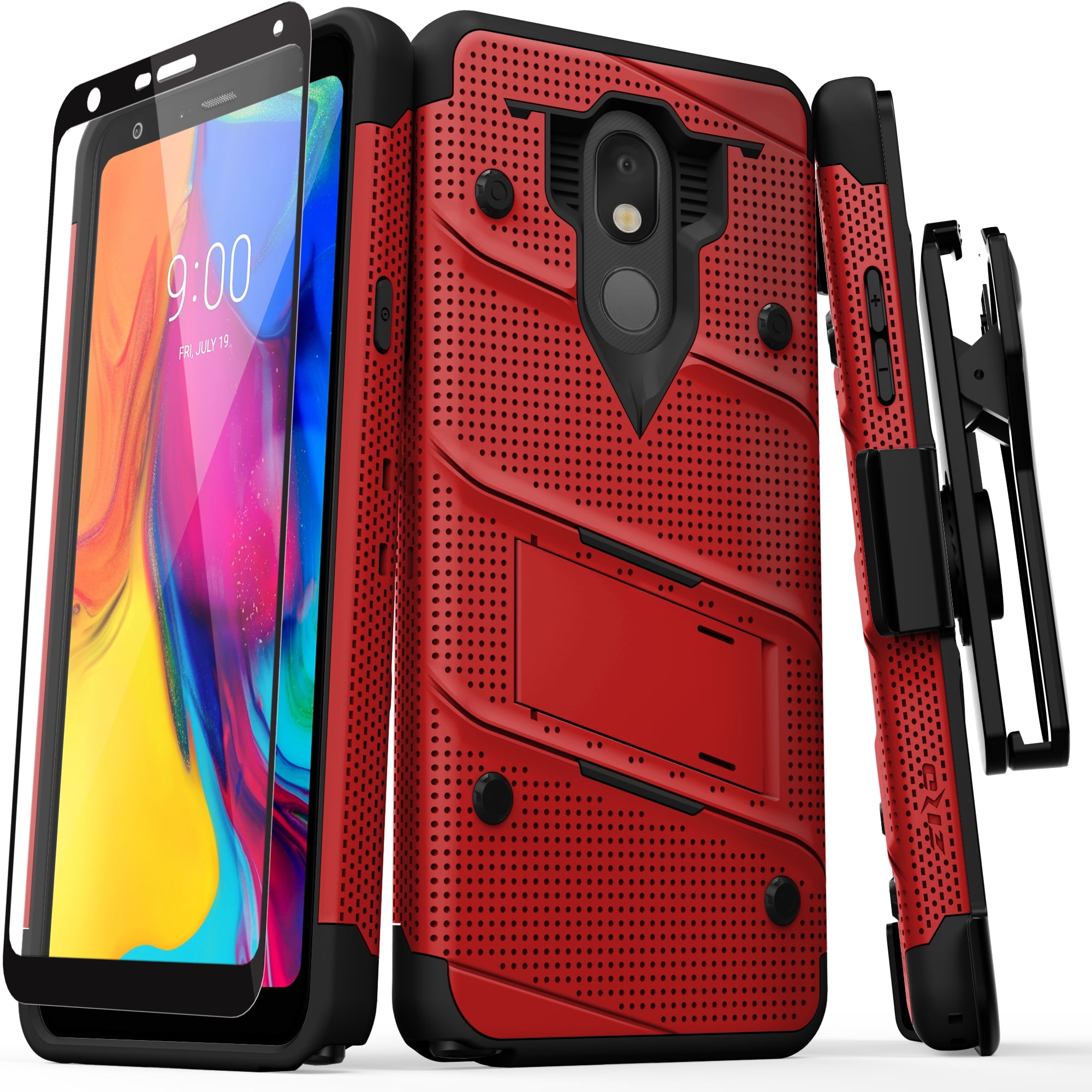 ZIZO BOLT Series for LG Stylo 5 Case Military Grade Drop Tested with Full Glass Screen Protector Holster and Kickstand Red Black