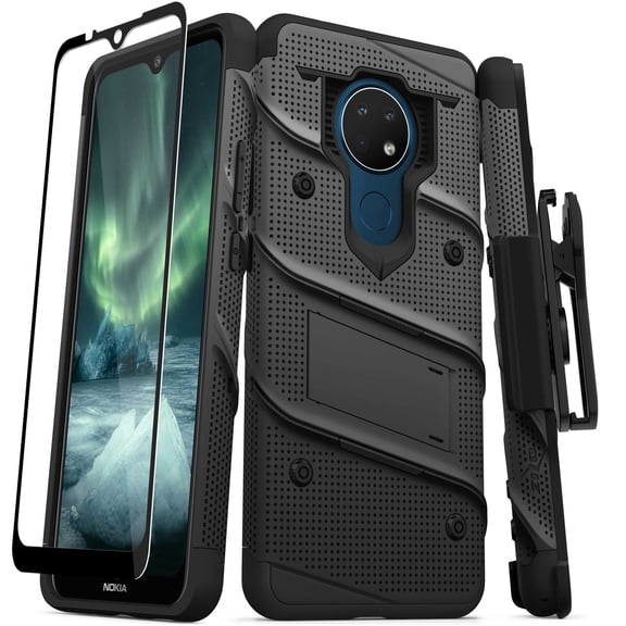 ZIZO BOLT Series for Nokia C5 Endi Case with Screen Protector Kickstand Holster Lanyard - Black & Black
