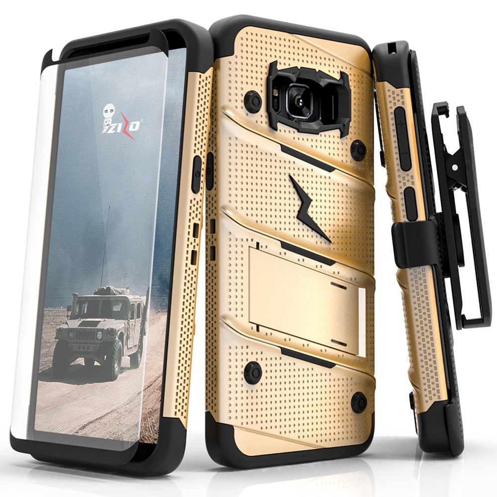 ZIZO BOLT Series for Samsung Galaxy S8 Case Military Grade Drop Tested with Tempered Glass Screen Protector, Holster GOLD BLACK