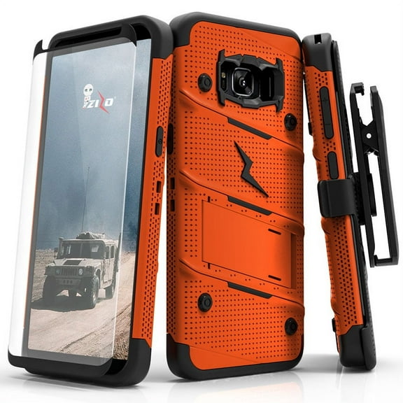 ZIZO BOLT Series for Samsung Galaxy S8 Plus Case Military Grade Drop Tested with Tempered Glass Screen Protector Holster ORANGE BLACK
