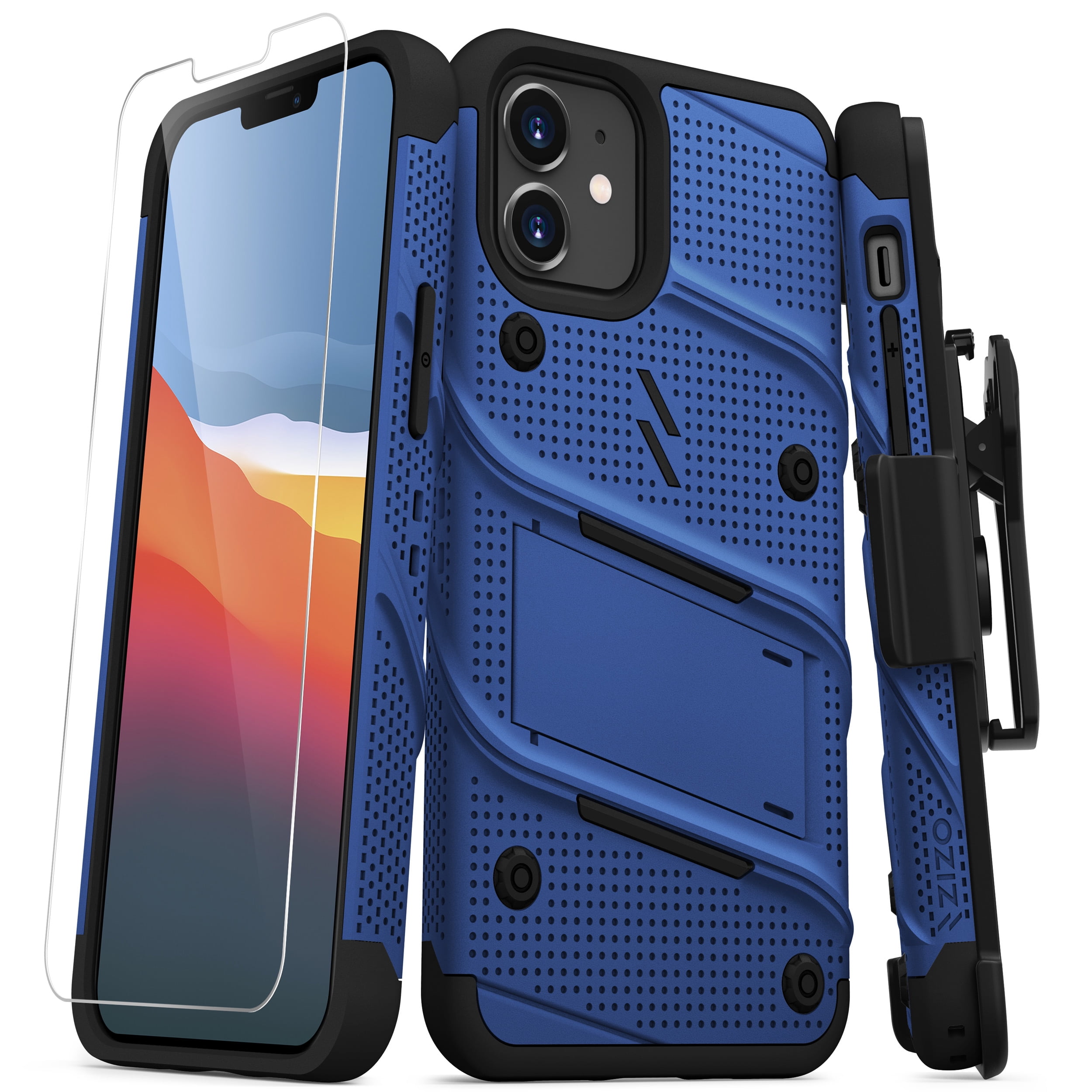 ZIZO BOLT Series for iPhone 12 Mini Case with Screen Protector Kickstand Holster Lanyard - Blue & Black