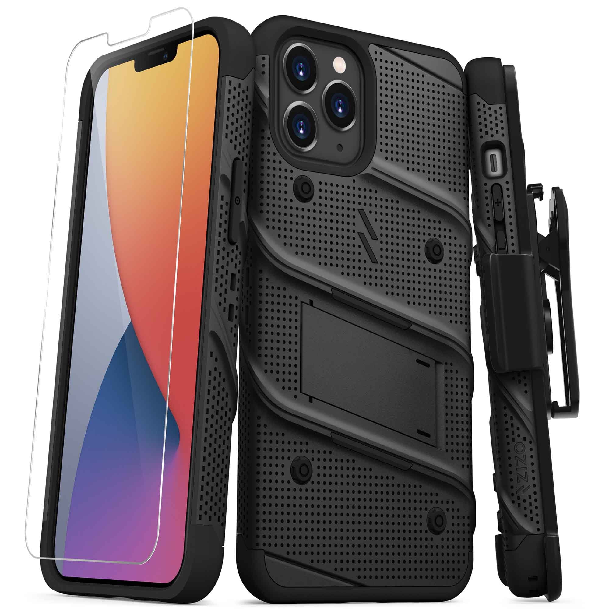 ZIZO BOLT Series for iPhone 12 Pro Max Case with Screen Protector Kickstand Holster Lanyard - Black