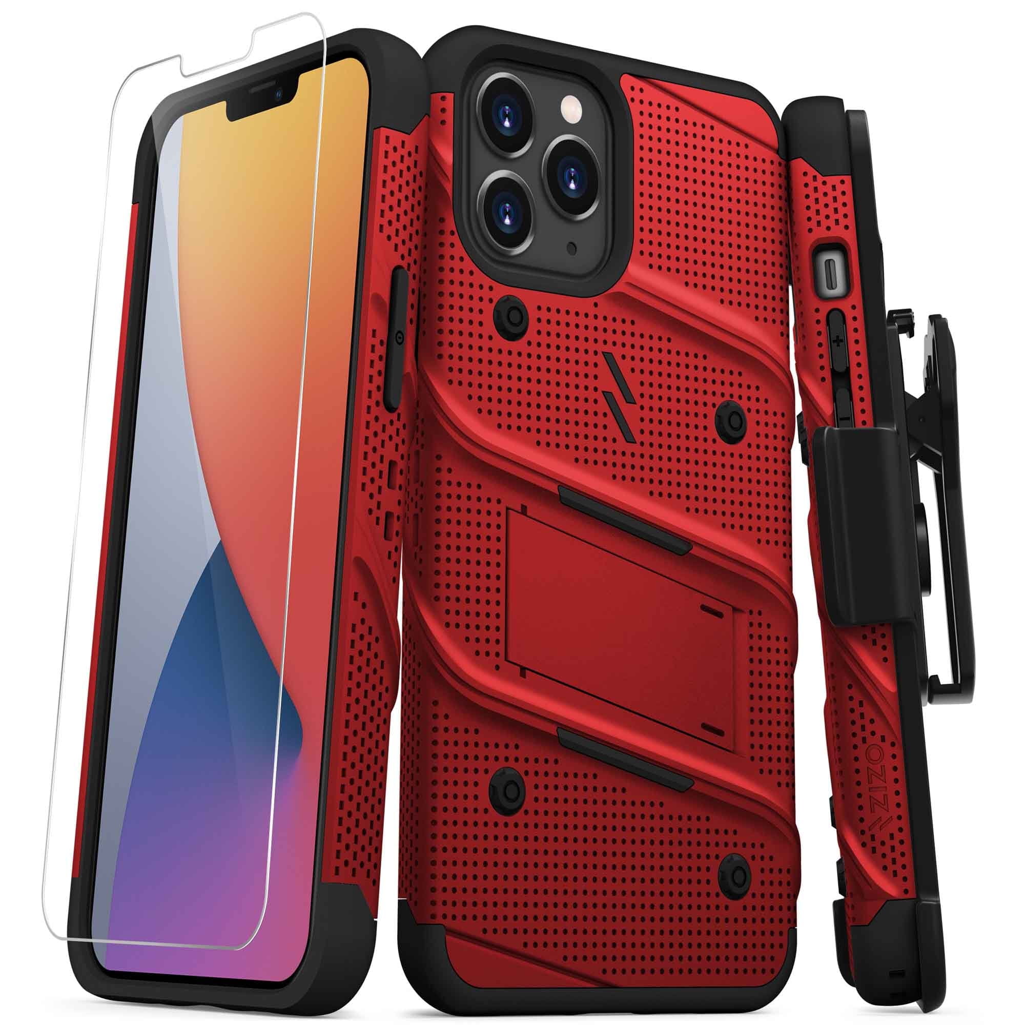 ZIZO BOLT Series for iPhone 12 Pro Max Case with Screen Protector Kickstand Holster Lanyard - Red & Black ZIZO BOLT Series for iPhone 12 Pro Max Case with Screen Protector Kickstand Holster Lanyard - Red & Black
