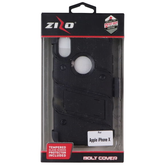 ZIZO BOLT Series for iPhone X Case Military Grade Drop Tested with Screen Protector, Kickstand and Holster iPhone XS Black