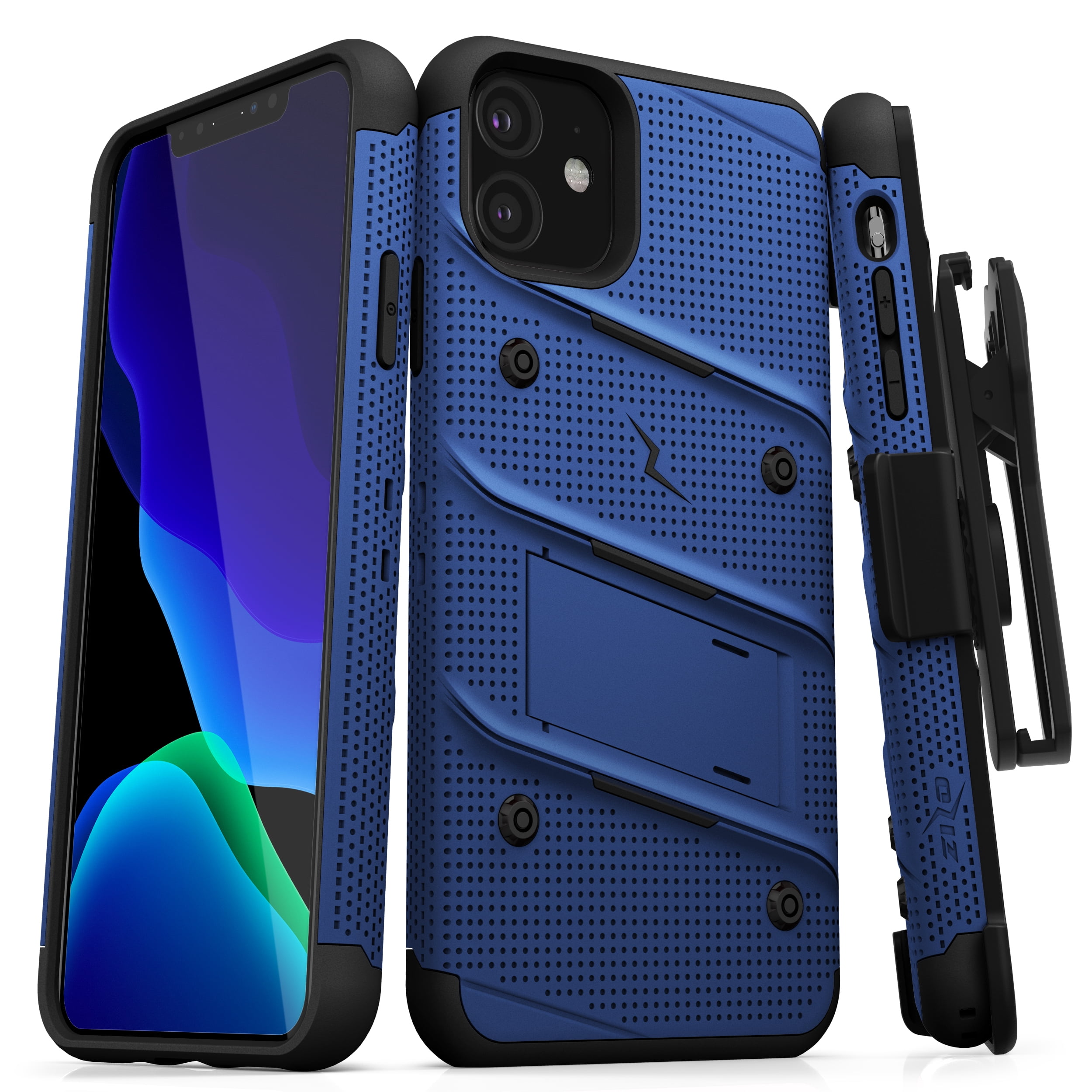 ZIZO BOLT Series iPhone 11 Case - Heavy-duty Military-grade Drop Protection w/ Kickstand Included Belt Clip Holster Tempered Glass Lanyard - Blue