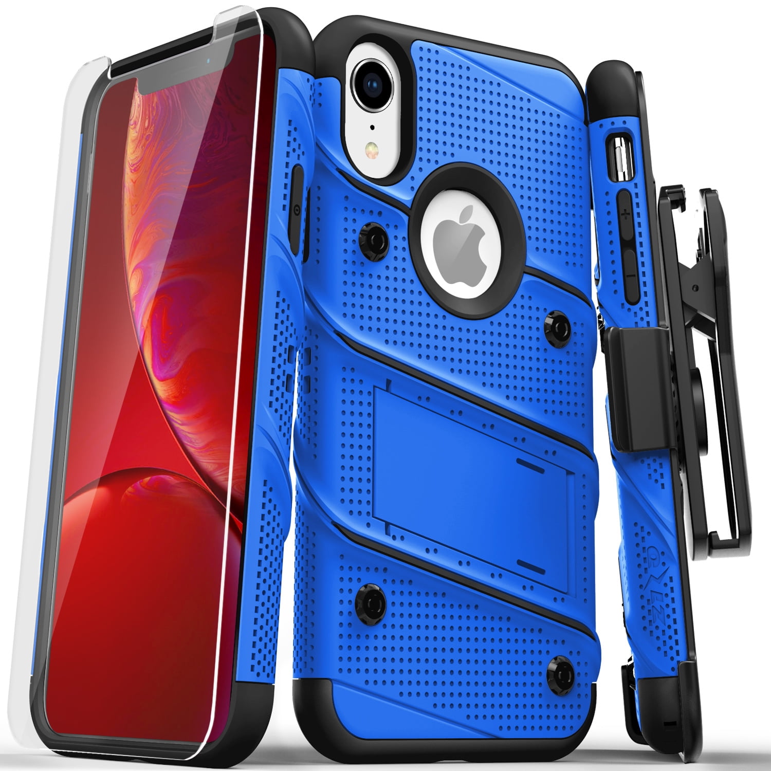 ZIZO Bolt Series for iPhone XR Case with Screen Protector Kickstand Holster Lanyard - Blue & Black