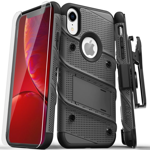 ZIZO Bolt Series for iPhone XR Case with Screen Protector Kickstand Holster Lanyard - Gun Metal Gray Gun Metal Gray/Black
