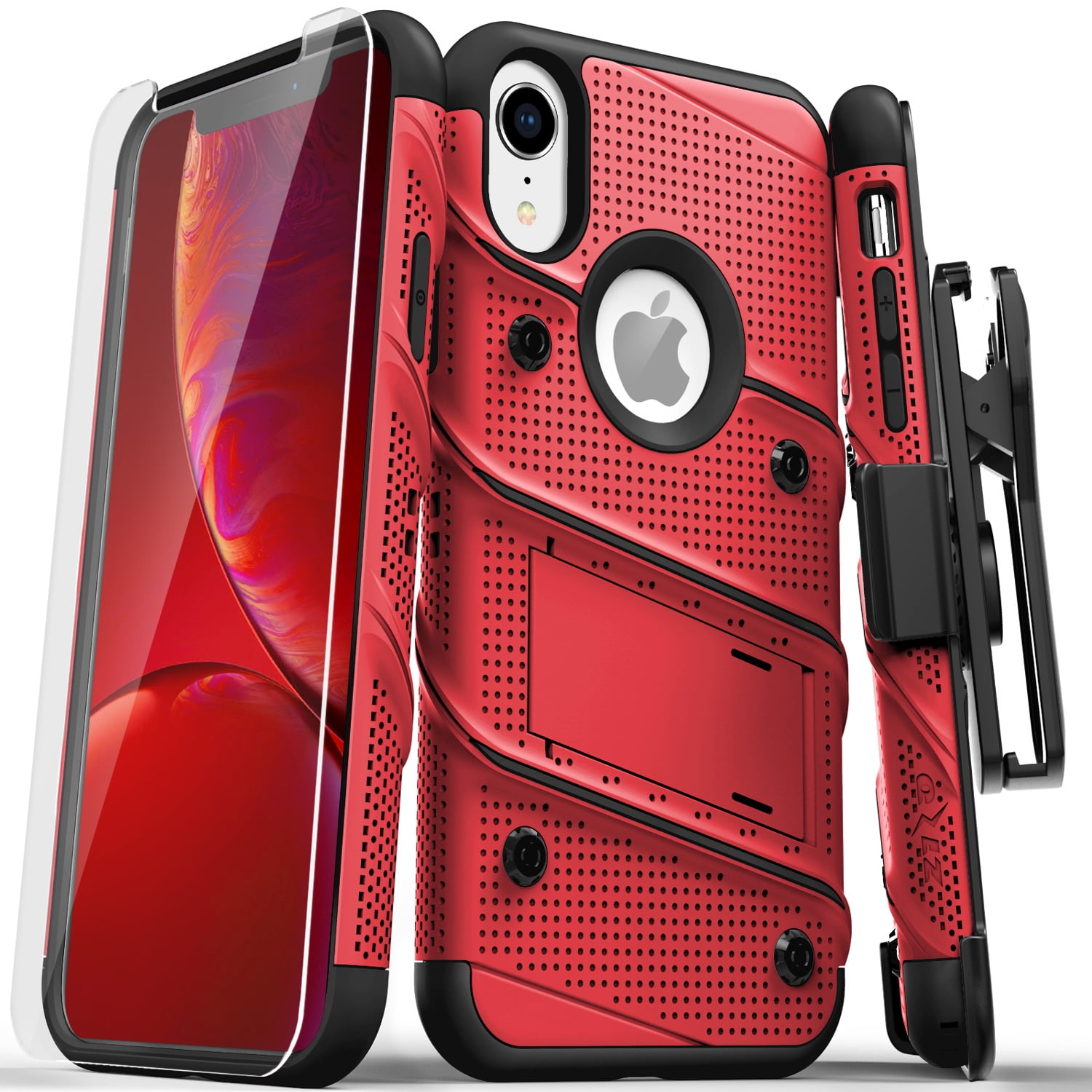 ZIZO Bolt Series for iPhone XR Case with Screen Protector Kickstand Holster Lanyard - Red & Black