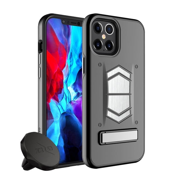 ZIZO ELECTRO Series iPhone 12 Pro Max Case - Kickstand, Screen Protector and Air Vent Mount - Black