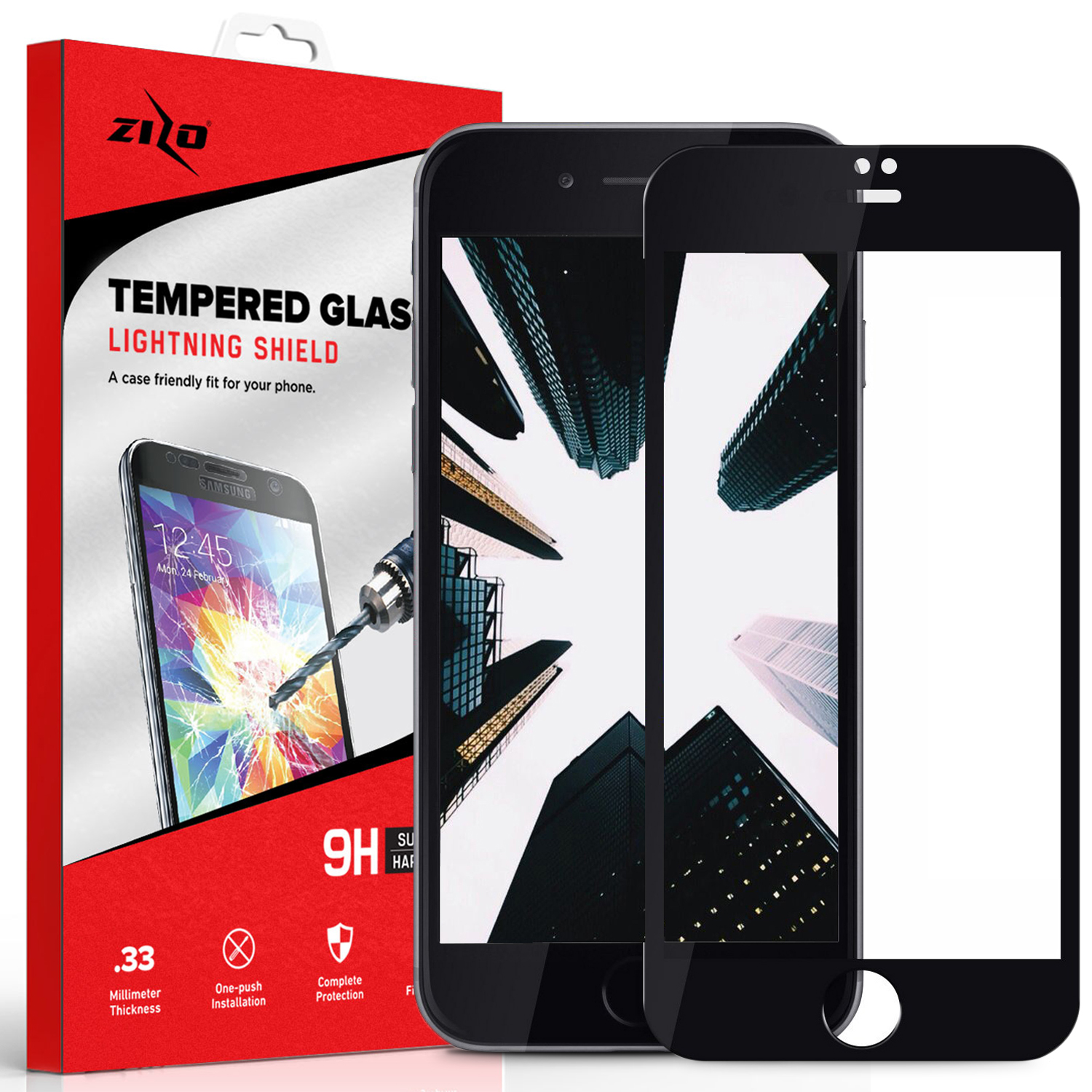 ZIZO Full Covered Edge to Edge Tempered Glass Screen Protector For iPhone SE (2020) / iPhone 8 / iPhone 7 - Black - image 1 of 6
